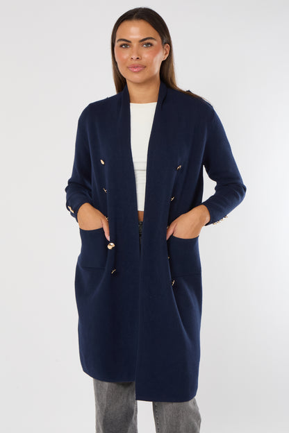 GOLD BUTTON 2 POCKET LONG CARDIGAN