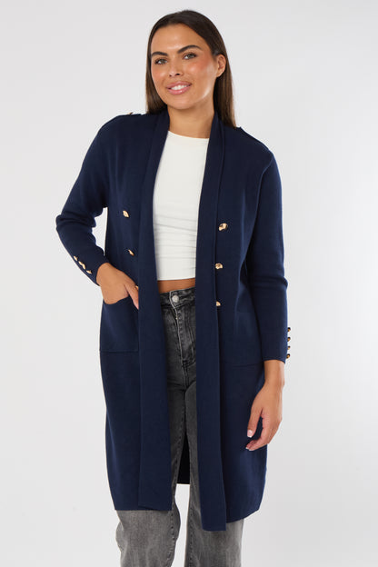 GOLD BUTTON 2 POCKET LONG CARDIGAN