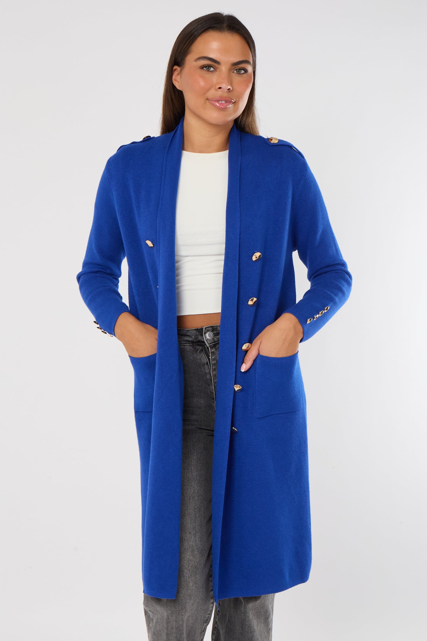 GOLD BUTTON 2 POCKET LONG CARDIGAN