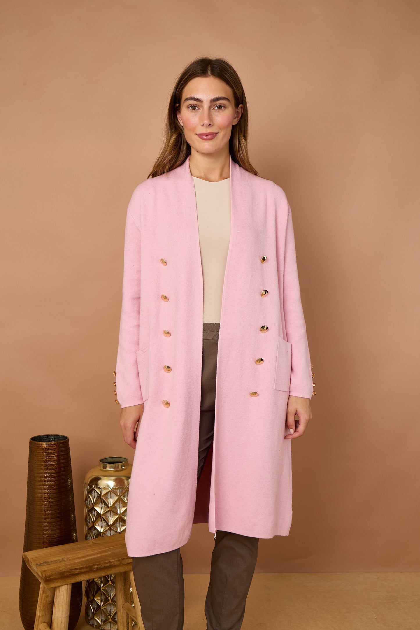 GOLD BUTTON 2 POCKET LONG CARDIGAN
