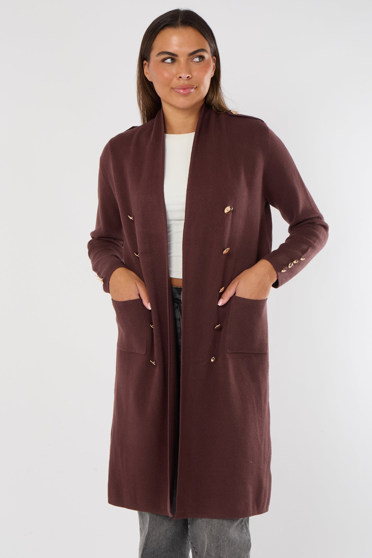 GOLD BUTTON 2 POCKET LONG CARDIGAN