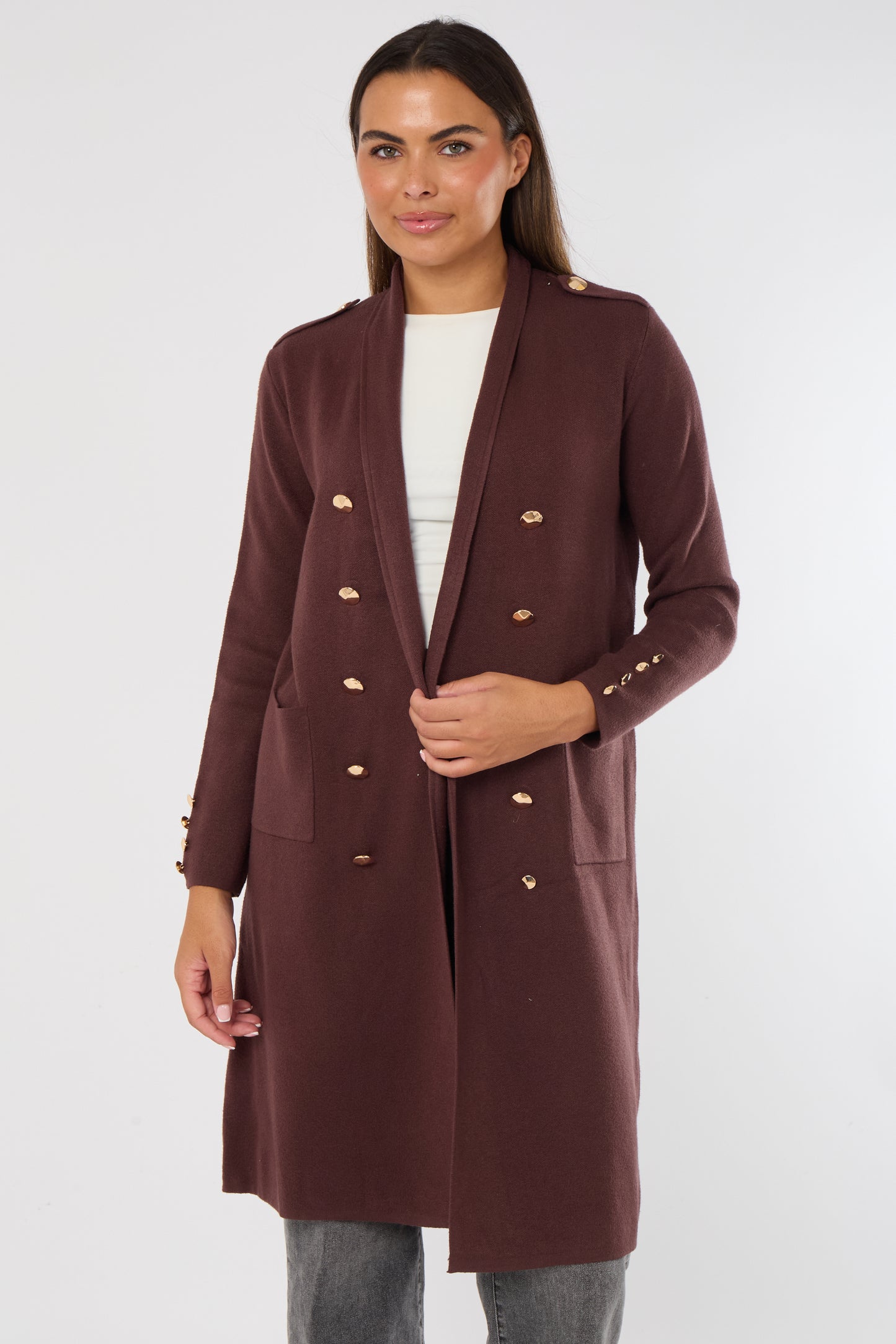 GOLD BUTTON 2 POCKET LONG CARDIGAN