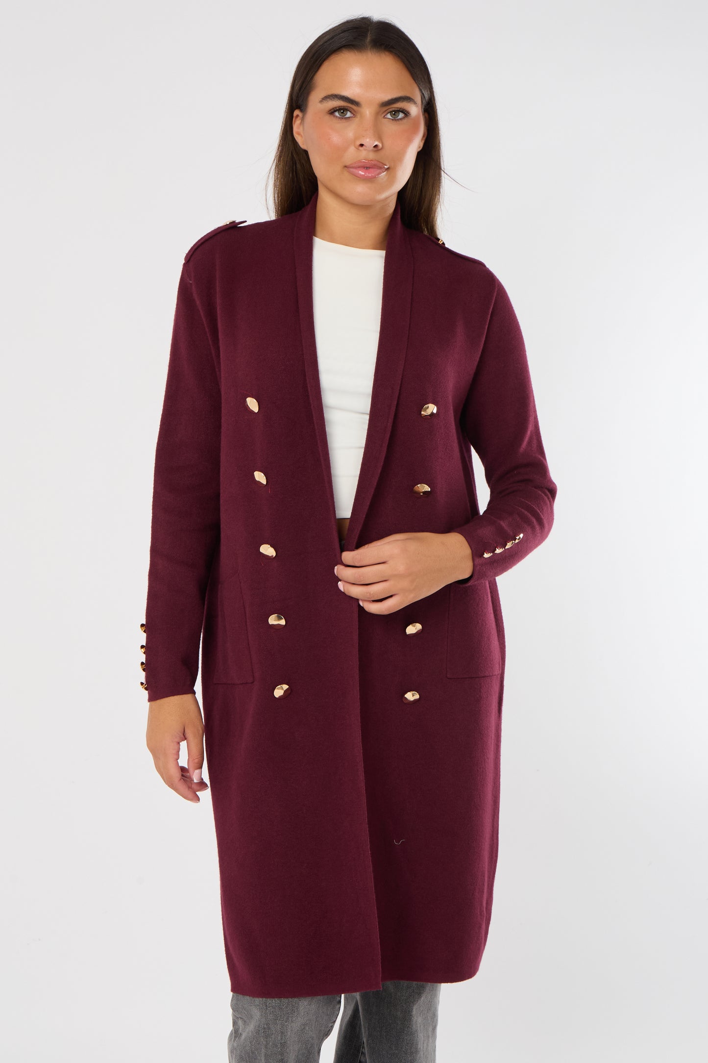 GOLD BUTTON 2 POCKET LONG CARDIGAN