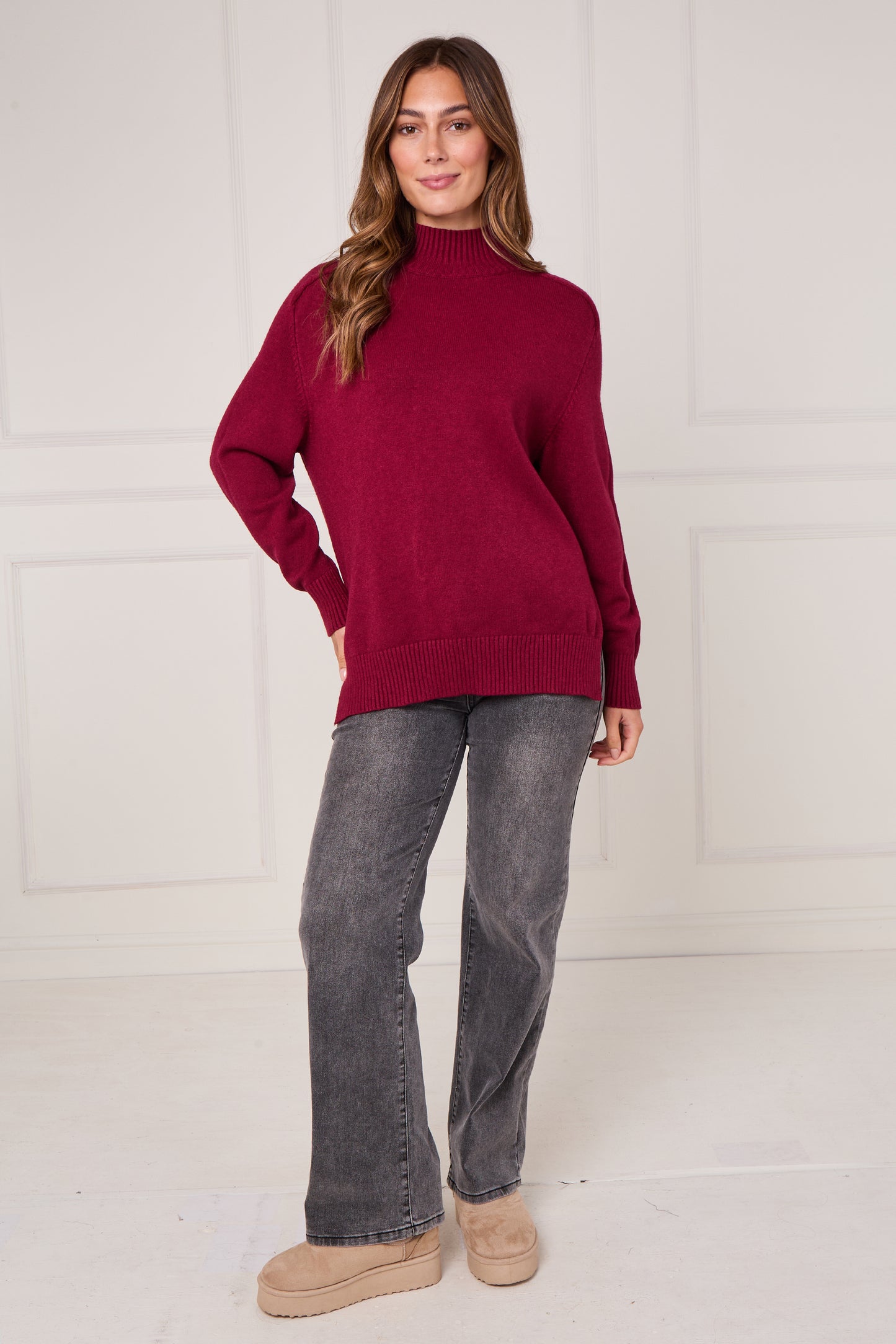 RIBBED MOCK NECK JUMPER