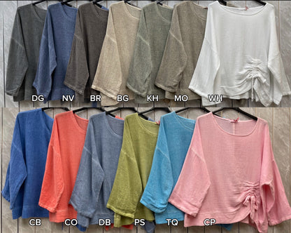 WASHED LINEN RUCHED TIE TOP