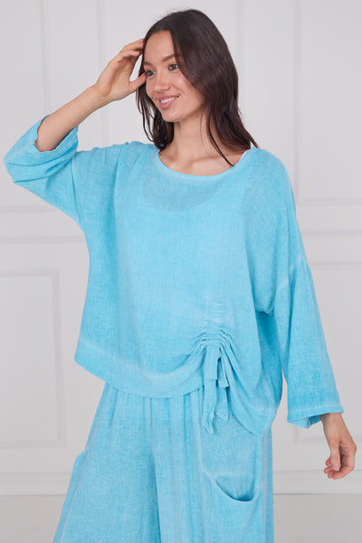 WASHED LINEN RUCHED TIE TOP
