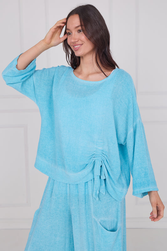 WASHED LINEN RUCHED TIE TOP