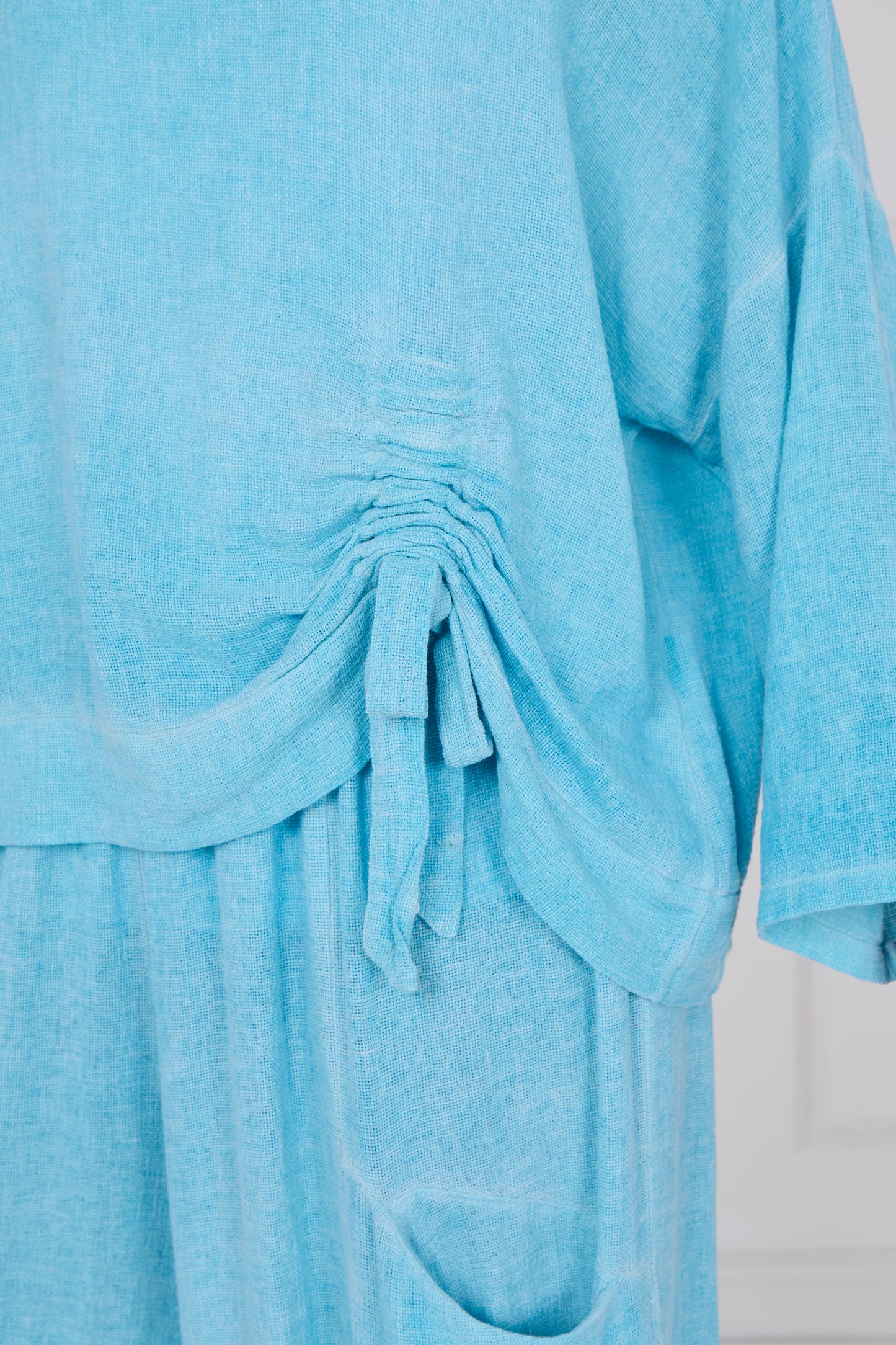 WASHED LINEN RUCHED TIE TOP