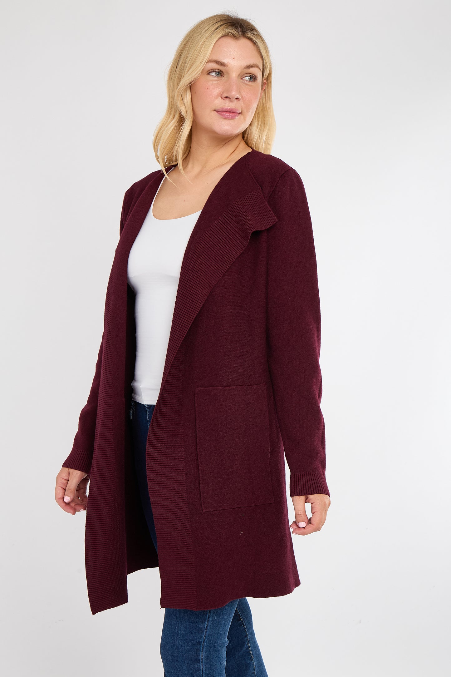 TWO POCKET FOLD EDGE CARDIGAN