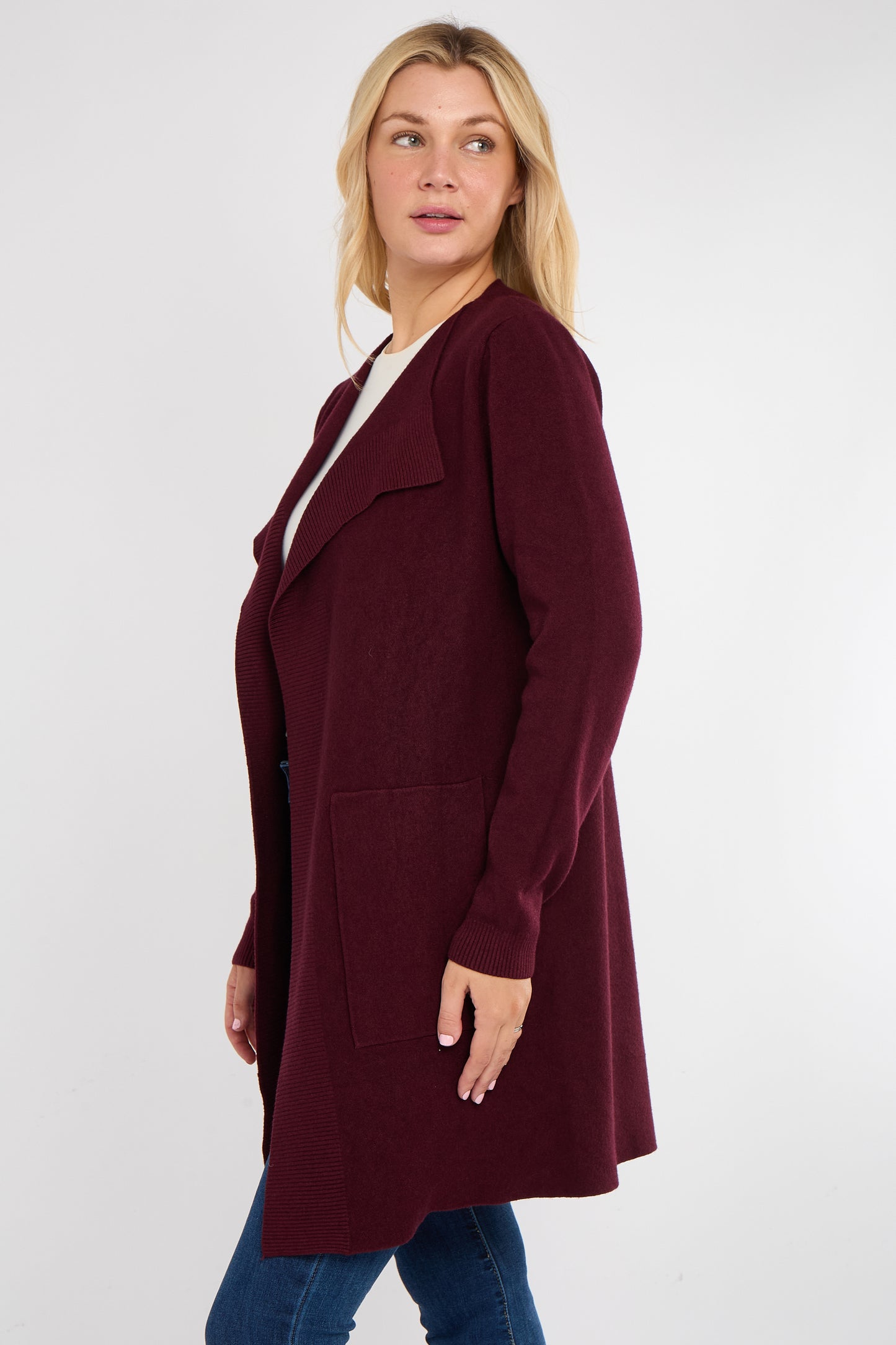 TWO POCKET FOLD EDGE CARDIGAN