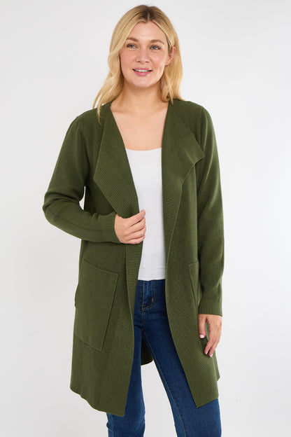 TWO POCKET FOLD EDGE CARDIGAN