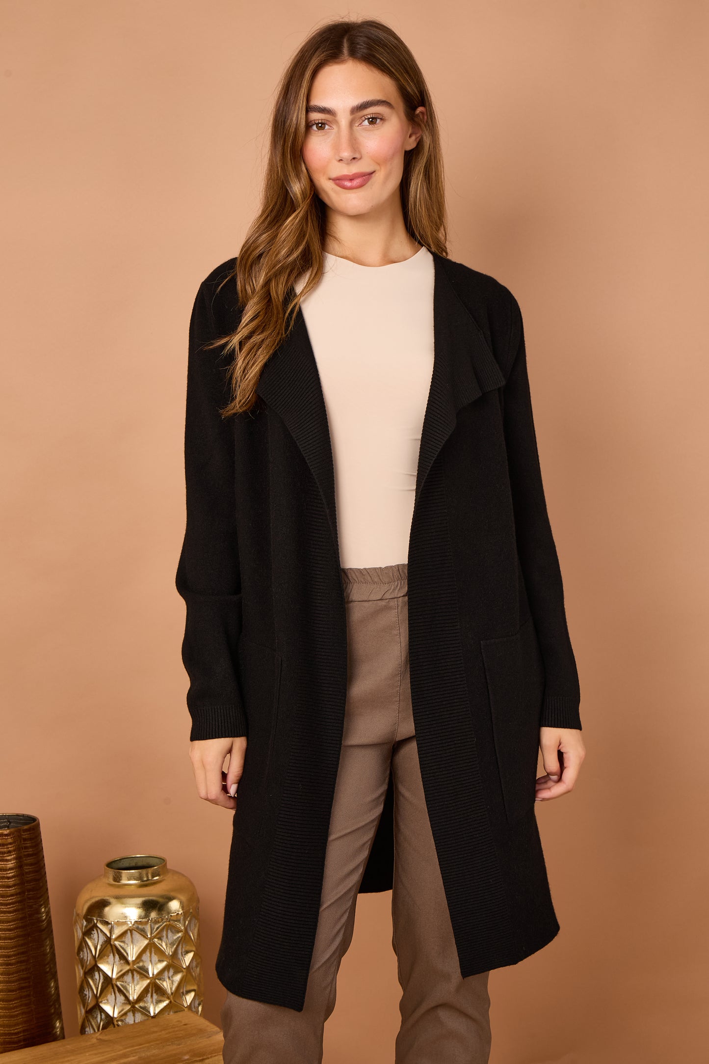 TWO POCKET FOLD EDGE CARDIGAN