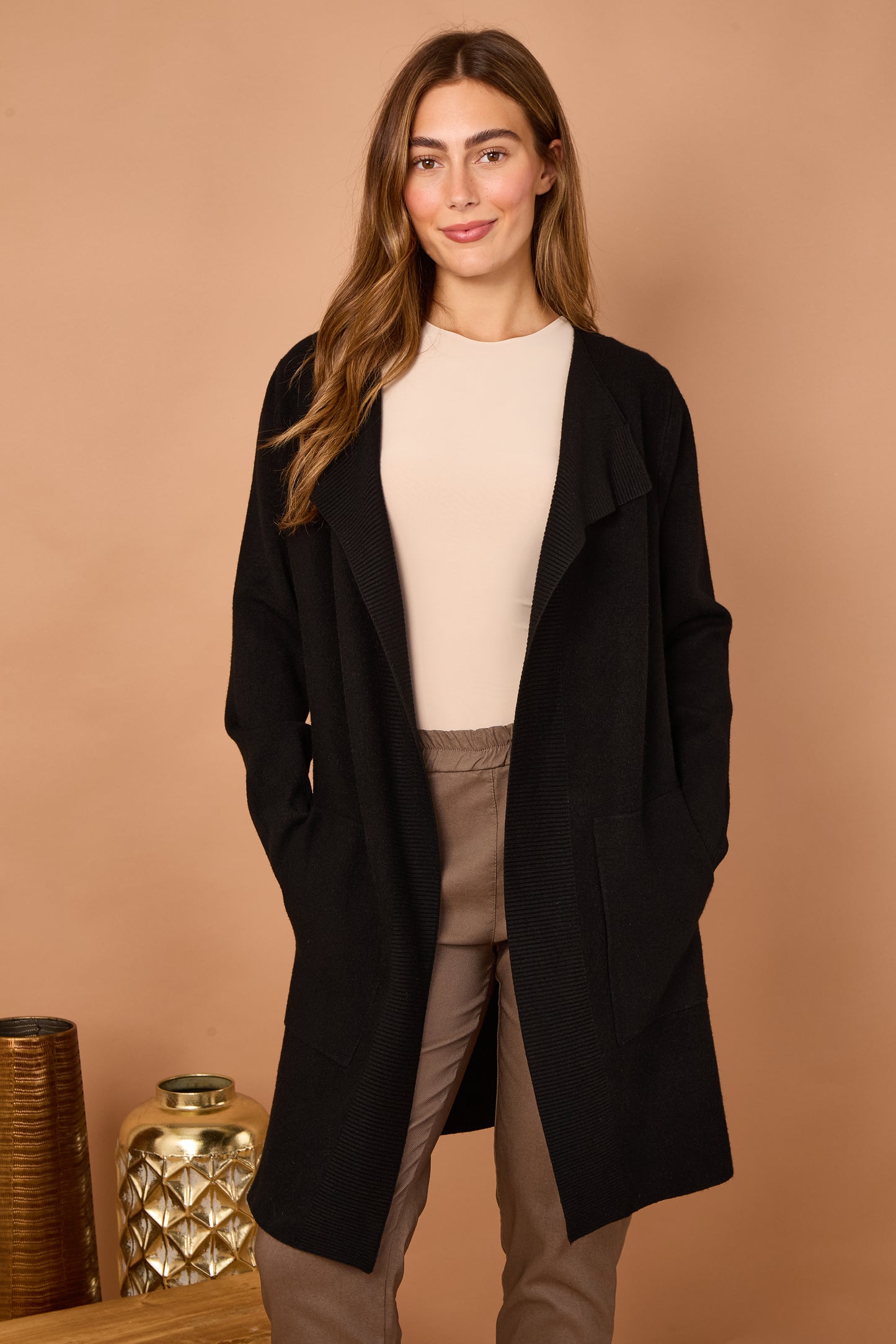 TWO POCKET FOLD EDGE CARDIGAN