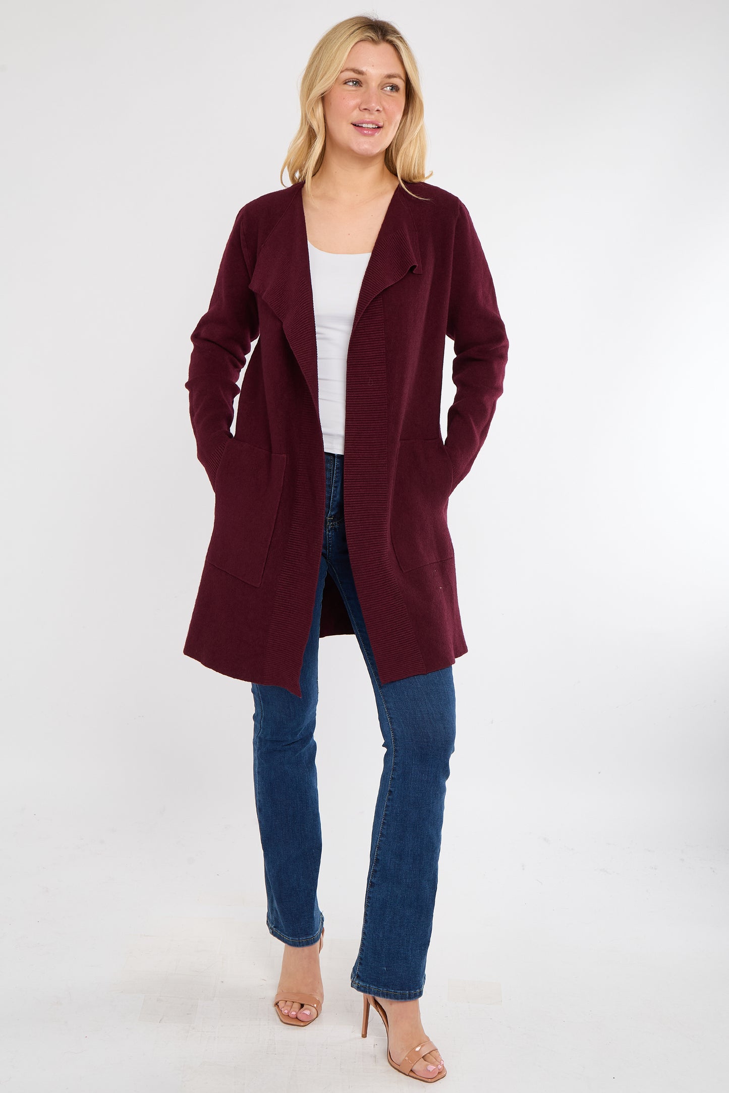TWO POCKET FOLD EDGE CARDIGAN