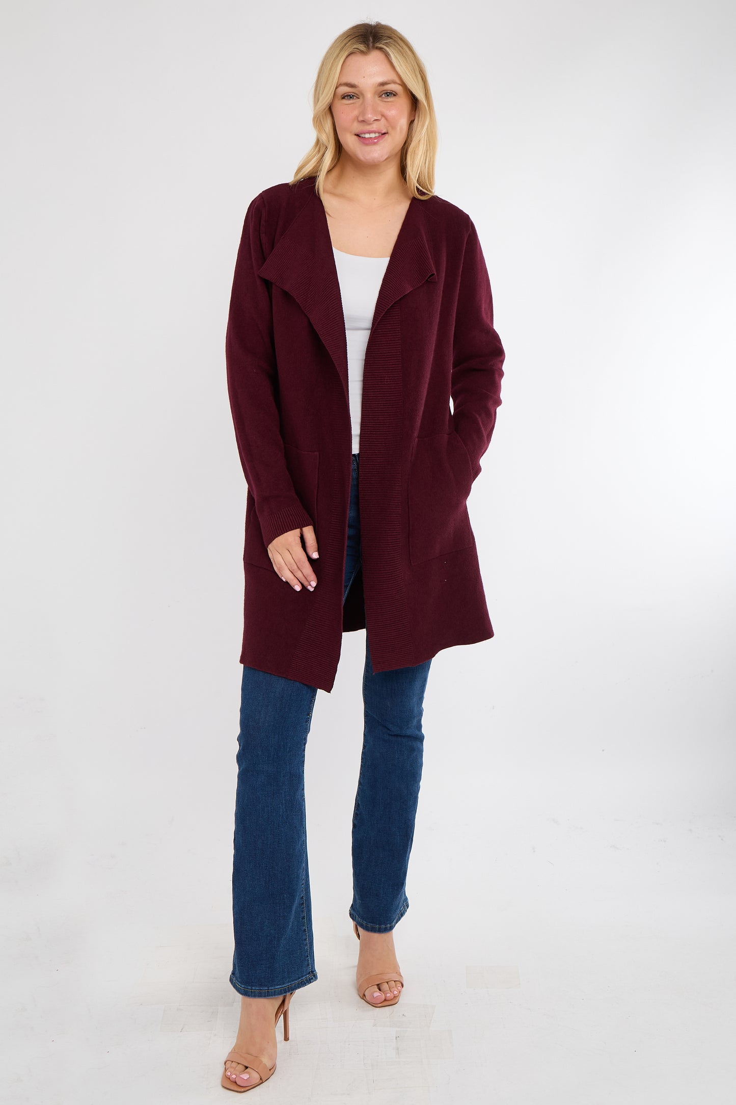 TWO POCKET FOLD EDGE CARDIGAN