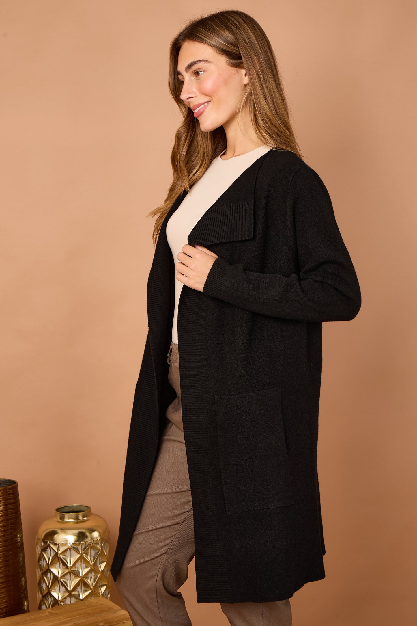 TWO POCKET FOLD EDGE CARDIGAN