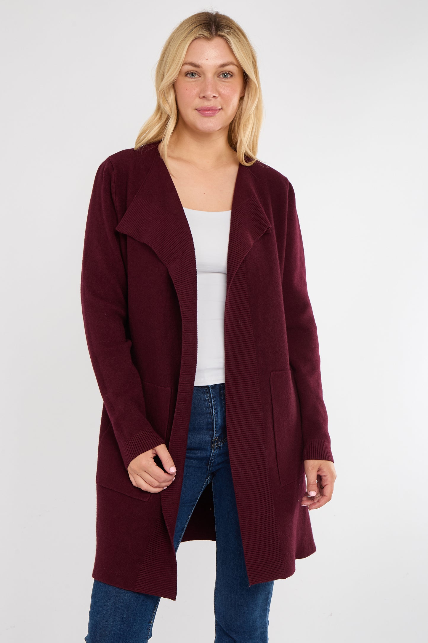 TWO POCKET FOLD EDGE CARDIGAN