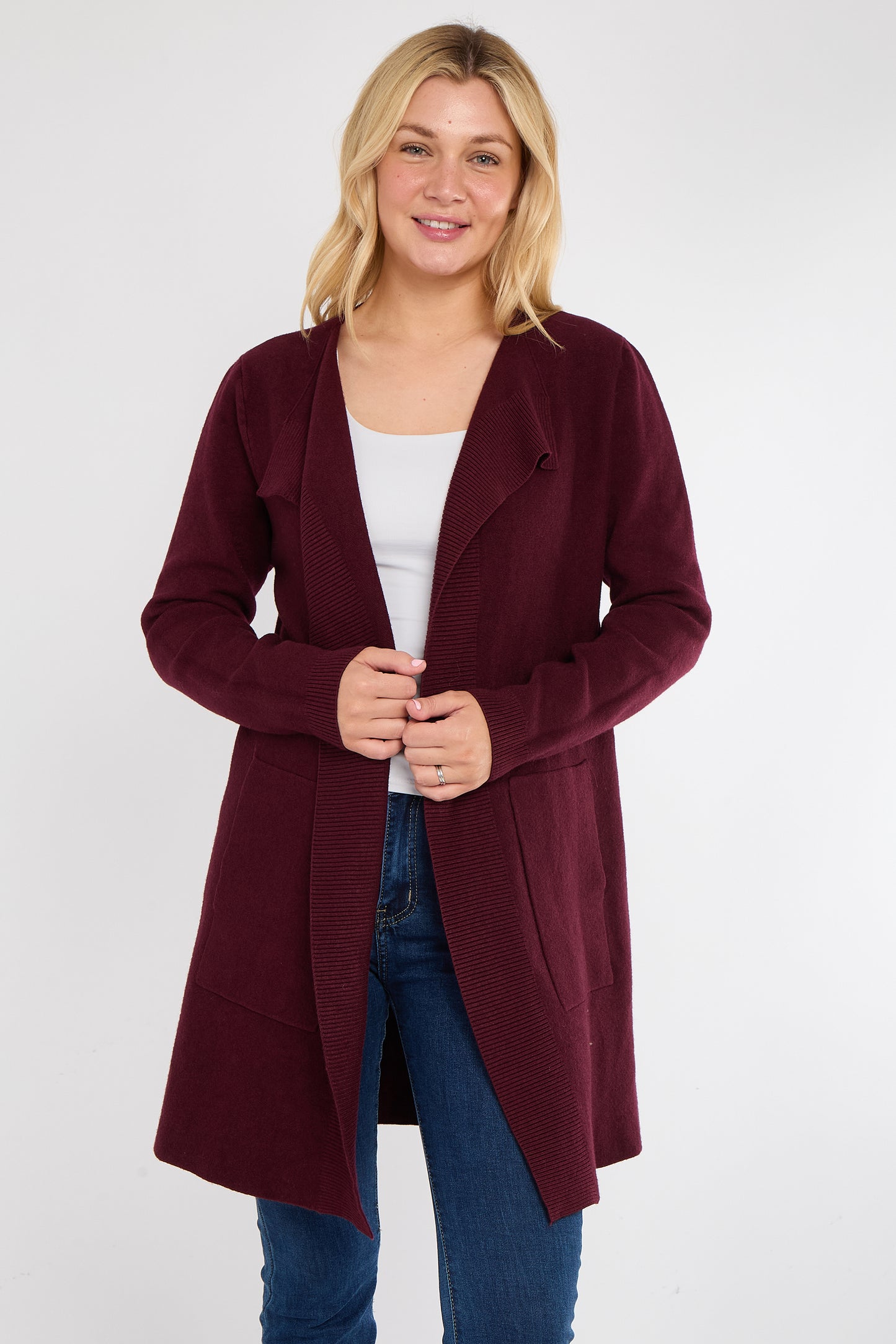 TWO POCKET FOLD EDGE CARDIGAN