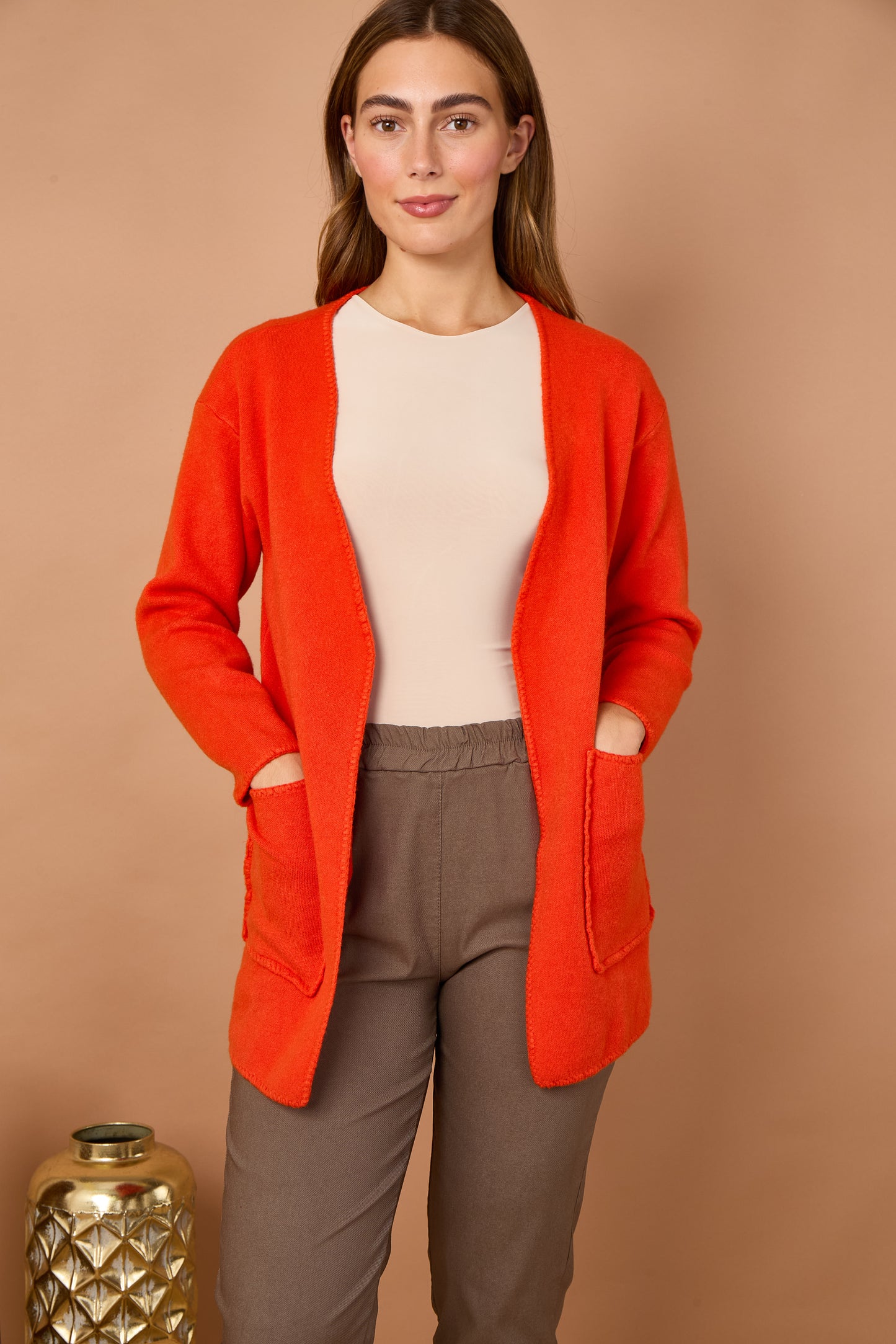 BLANKET STITCH TWO POCKET CARDIGAN