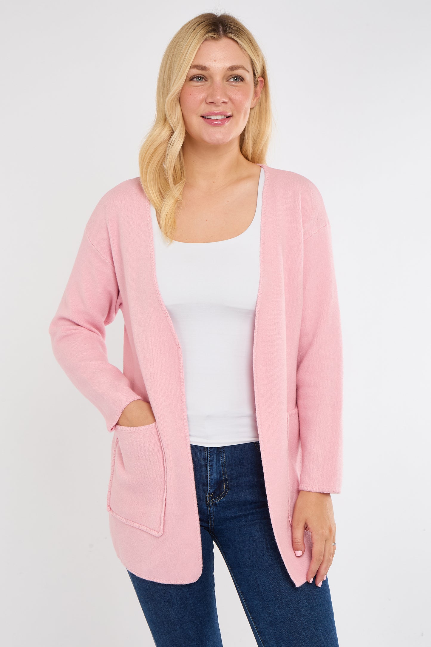 BLANKET STITCH TWO POCKET CARDIGAN