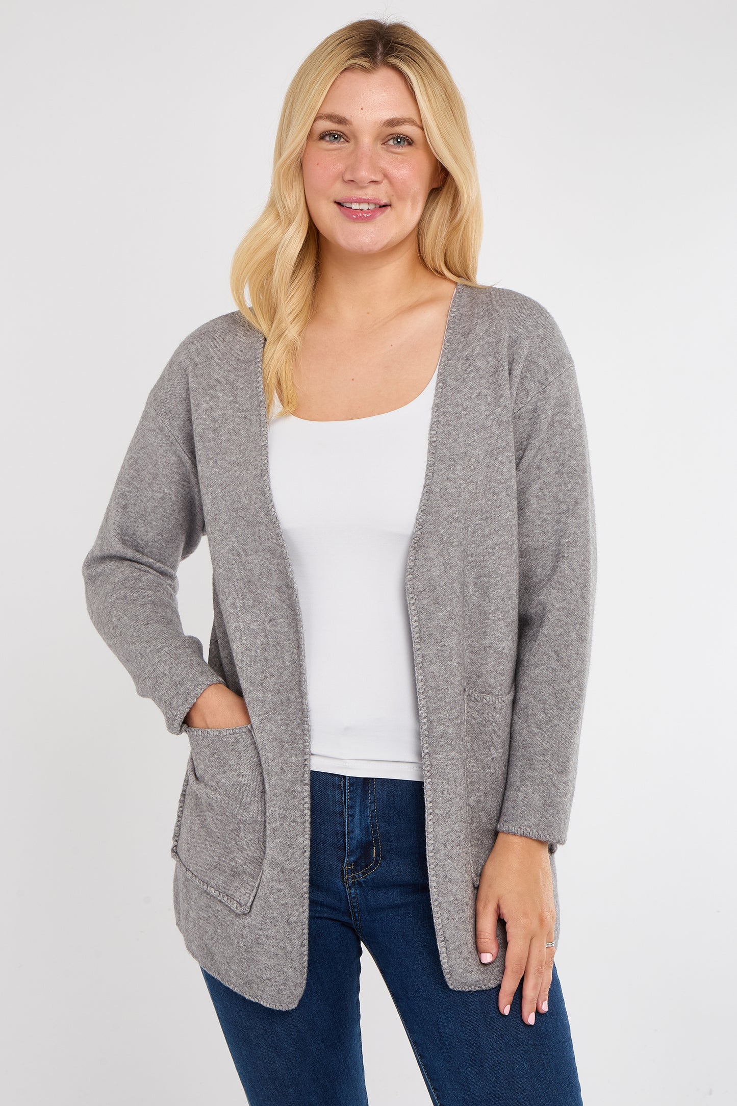 BLANKET STITCH TWO POCKET CARDIGAN