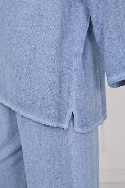 WASHED LINEN LONG SLEEVE V-NECK TOP