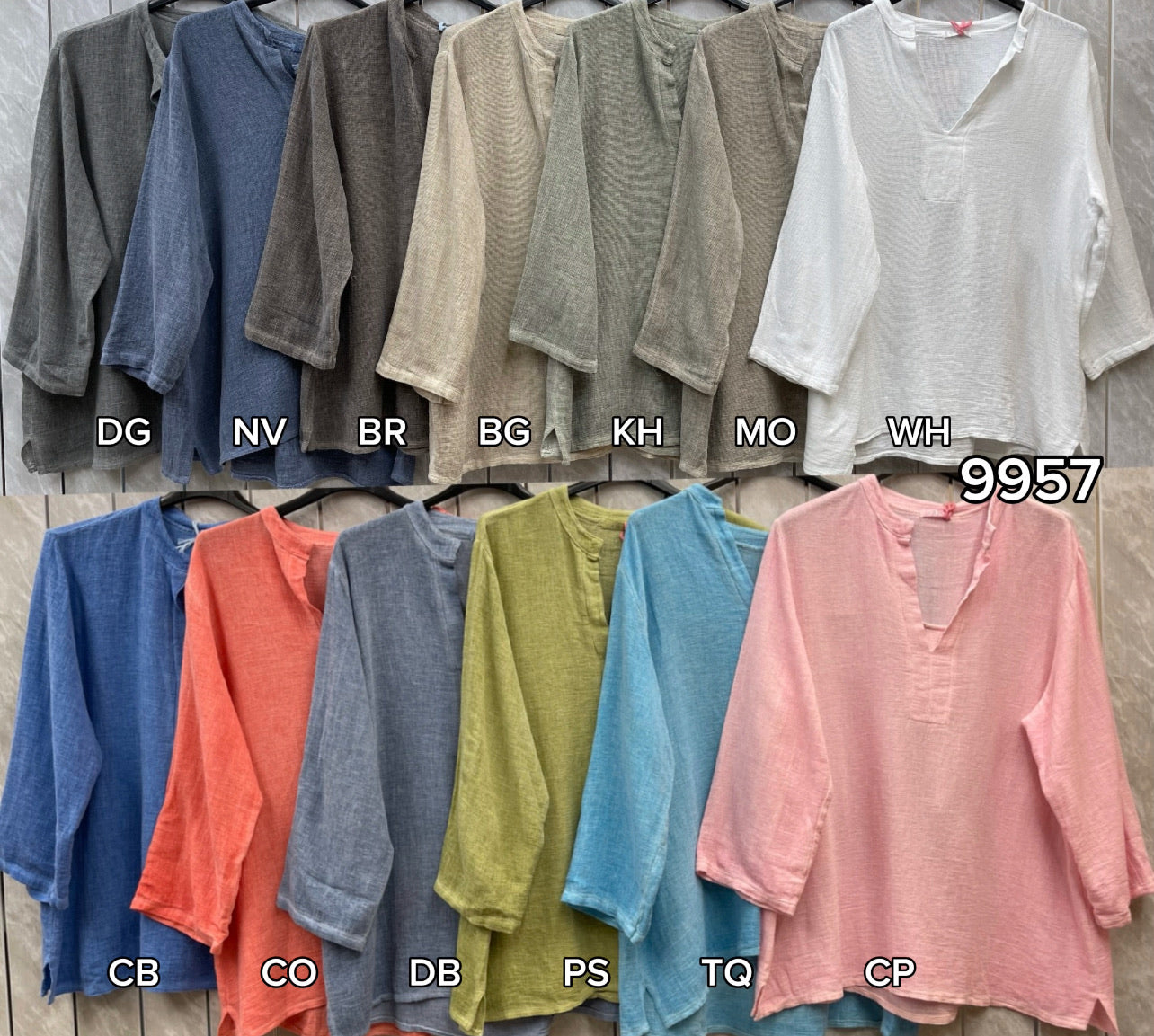 WASHED LINEN LONG SLEEVE V-NECK TOP