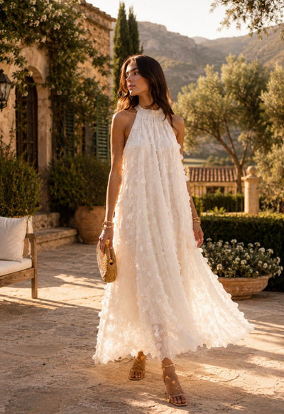 3D FLORAL TIE BACK DRESS