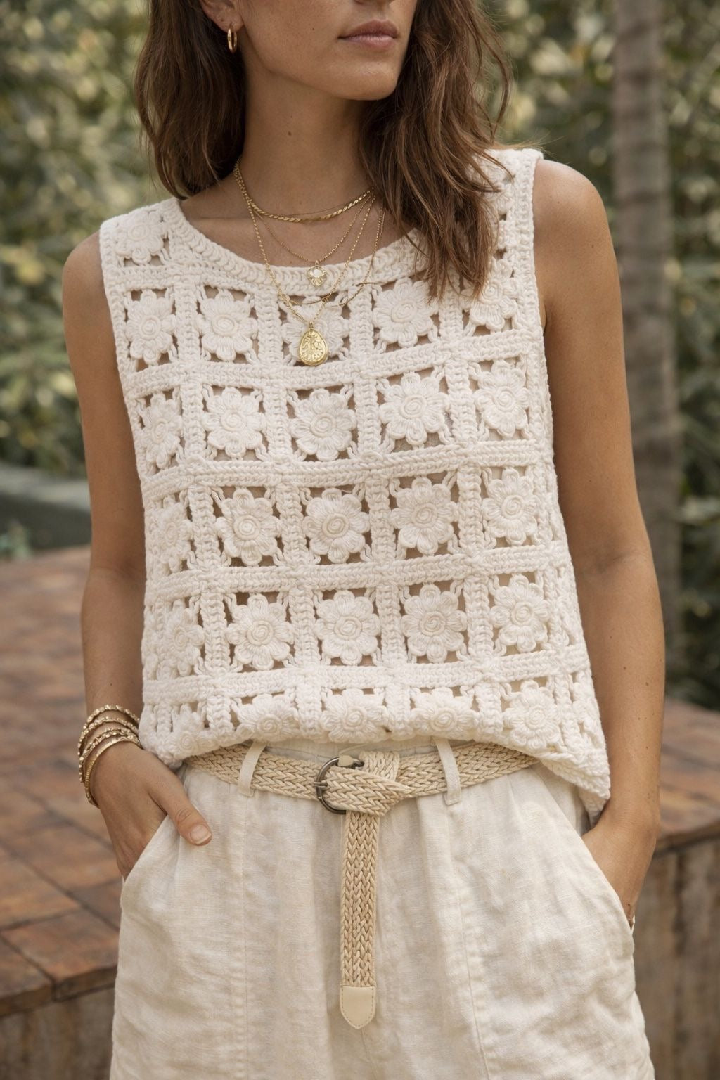 FLOWER EMBROIDERY CROCHET VEST