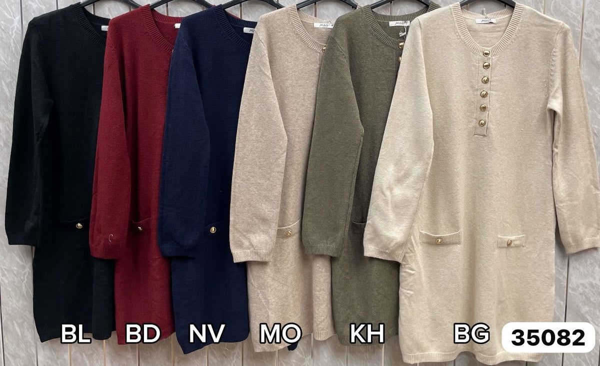 LONG SLEEVE GOLD BUTTON DRESS