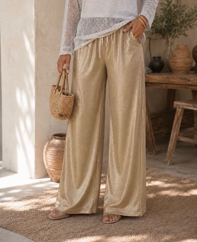 METALLIC FINISH WIDE LEG TROUSERS