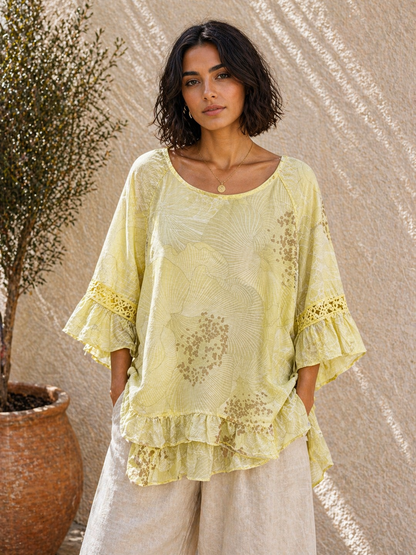FLORAL PRINT ANGLAISE SLEEVE COTTON TOP