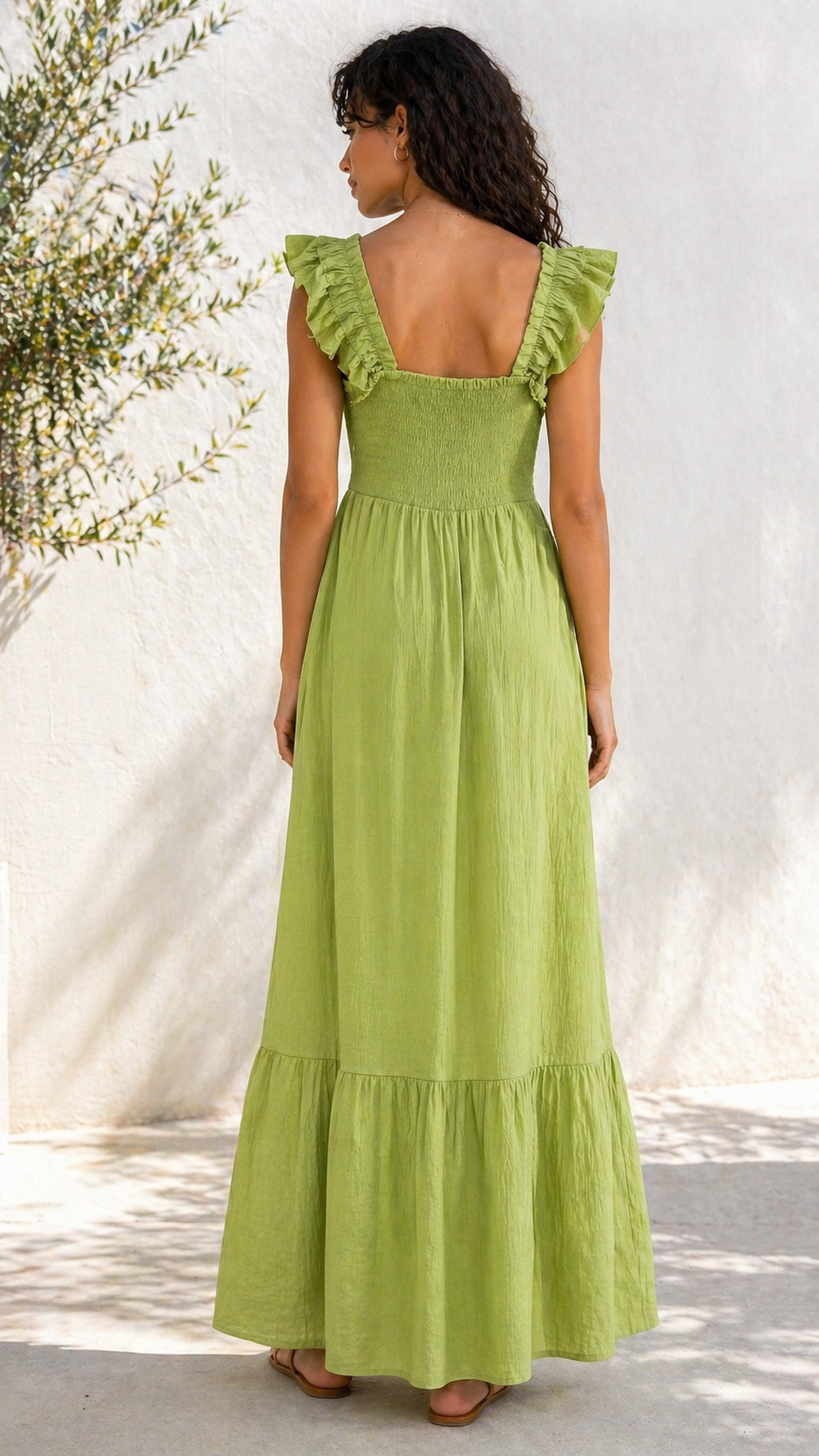 CRINKLE FRILL STRAP DRESS