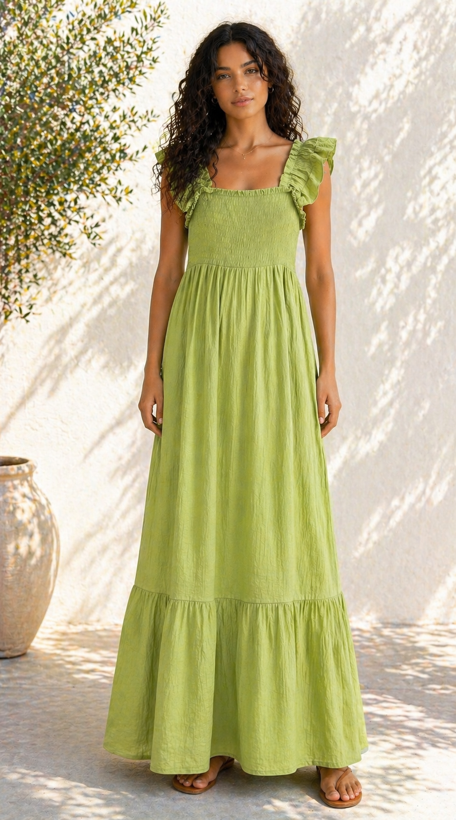 CRINKLE FRILL STRAP DRESS