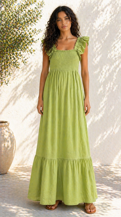 CRINKLE FRILL STRAP DRESS