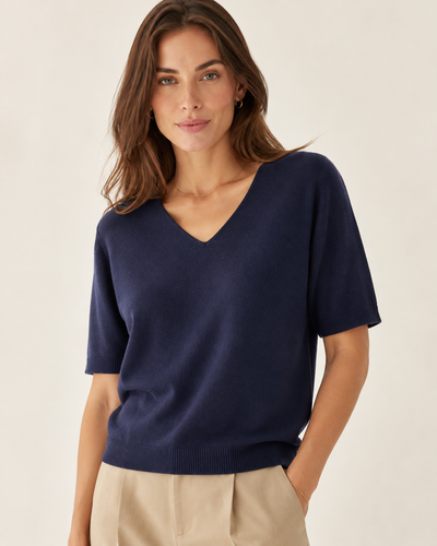 V-NECK RIBBED HEM JUMPER