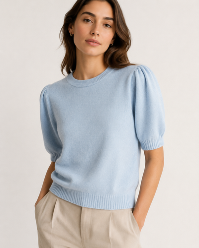 ALPACA RIBBED EDGED PUFF SLEEVE JUMPER