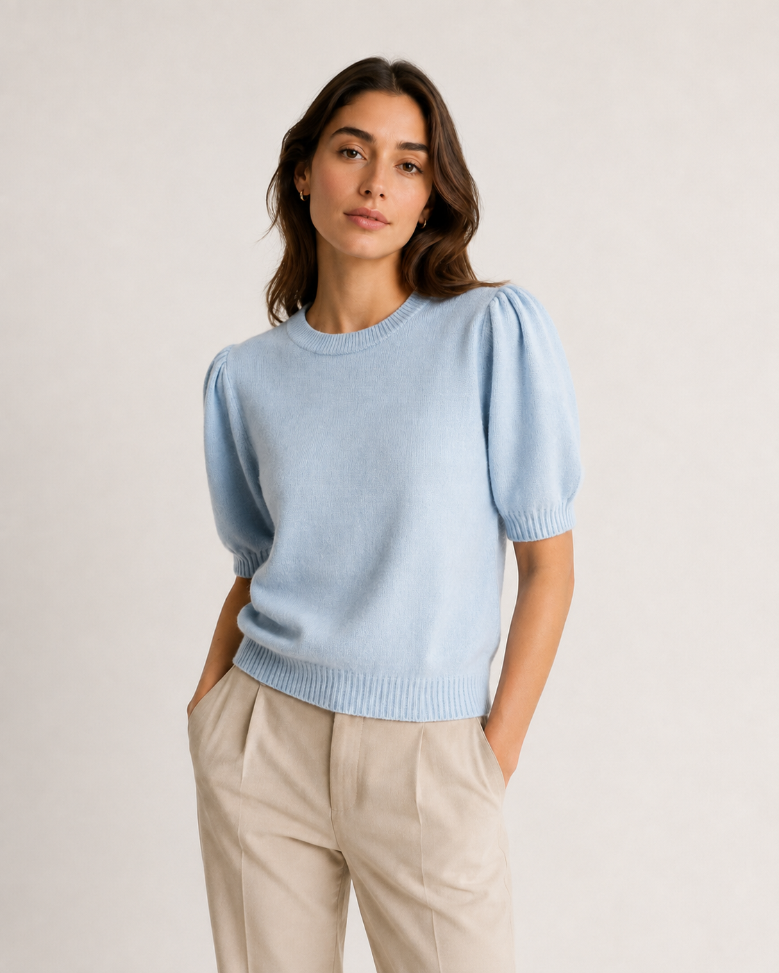 ALPACA RIBBED EDGED PUFF SLEEVE JUMPER