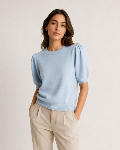 ALPACA RIBBED EDGED PUFF SLEEVE JUMPER