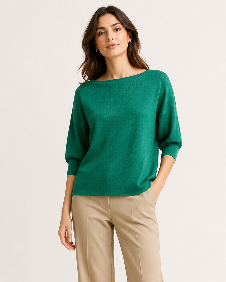 SCOOP JUMPER WITH PUFF SLEEVES
