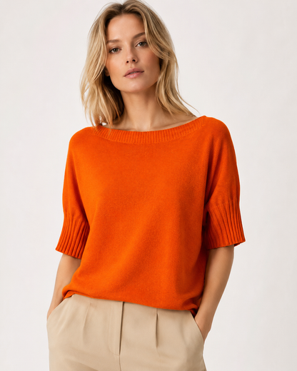 SCOOP JUMPER WITH RIBBED SLEEVES