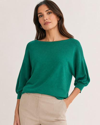 SCOOP JUMPER WITH PUFF SLEEVES