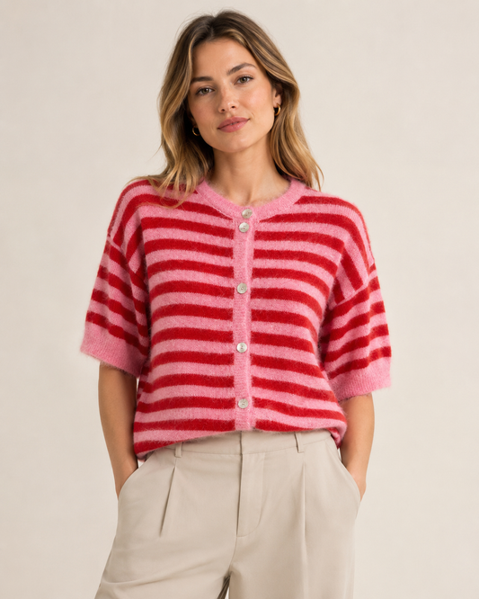 STRIPED WOOL BLEND CARDIGAN