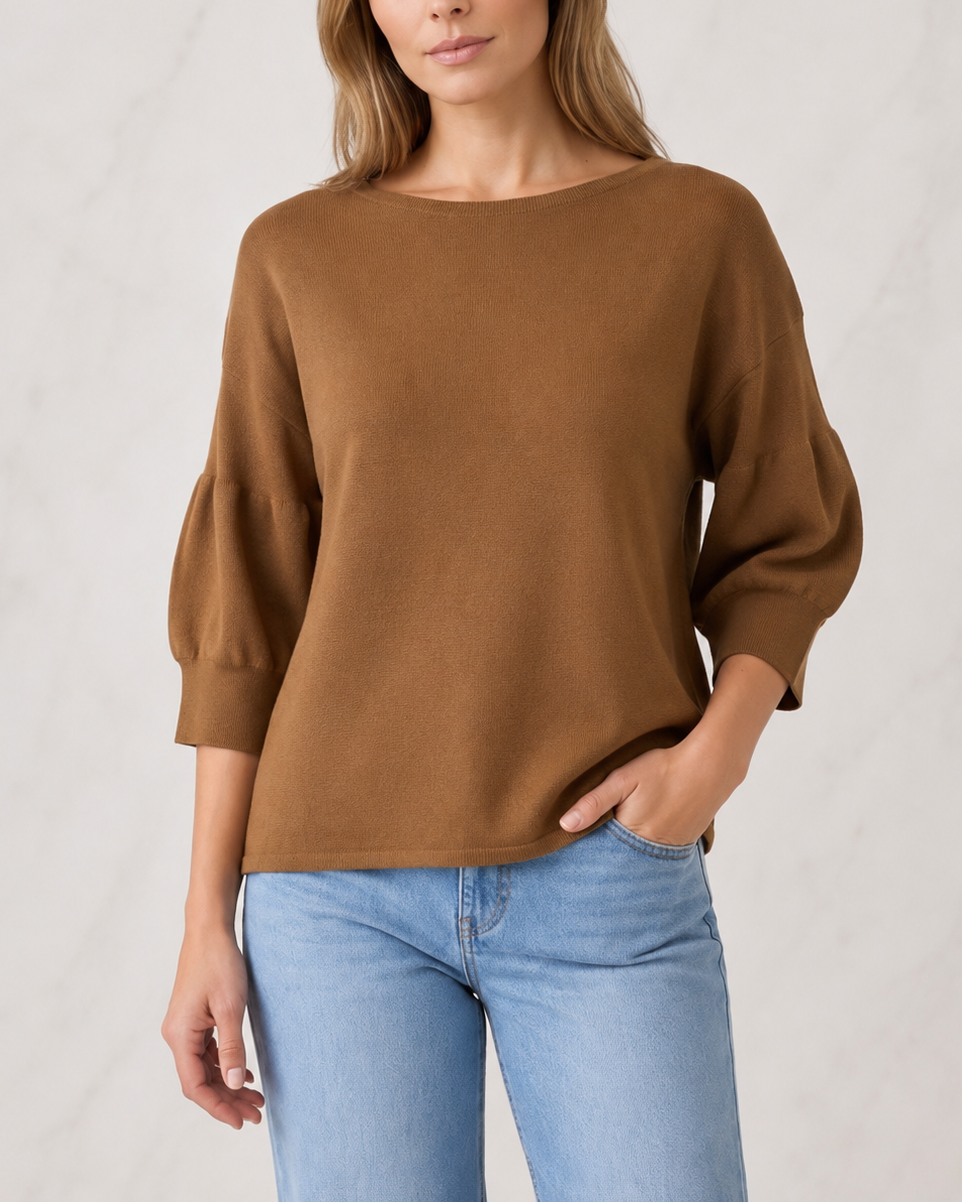 SCOOP JUMPER WITH PUFF SLEEVES