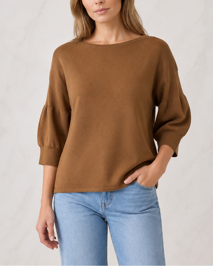 SCOOP JUMPER WITH PUFF SLEEVES