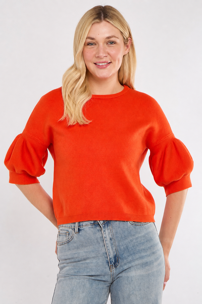 SCOOP JUMPER WITH PUFF SLEEVES