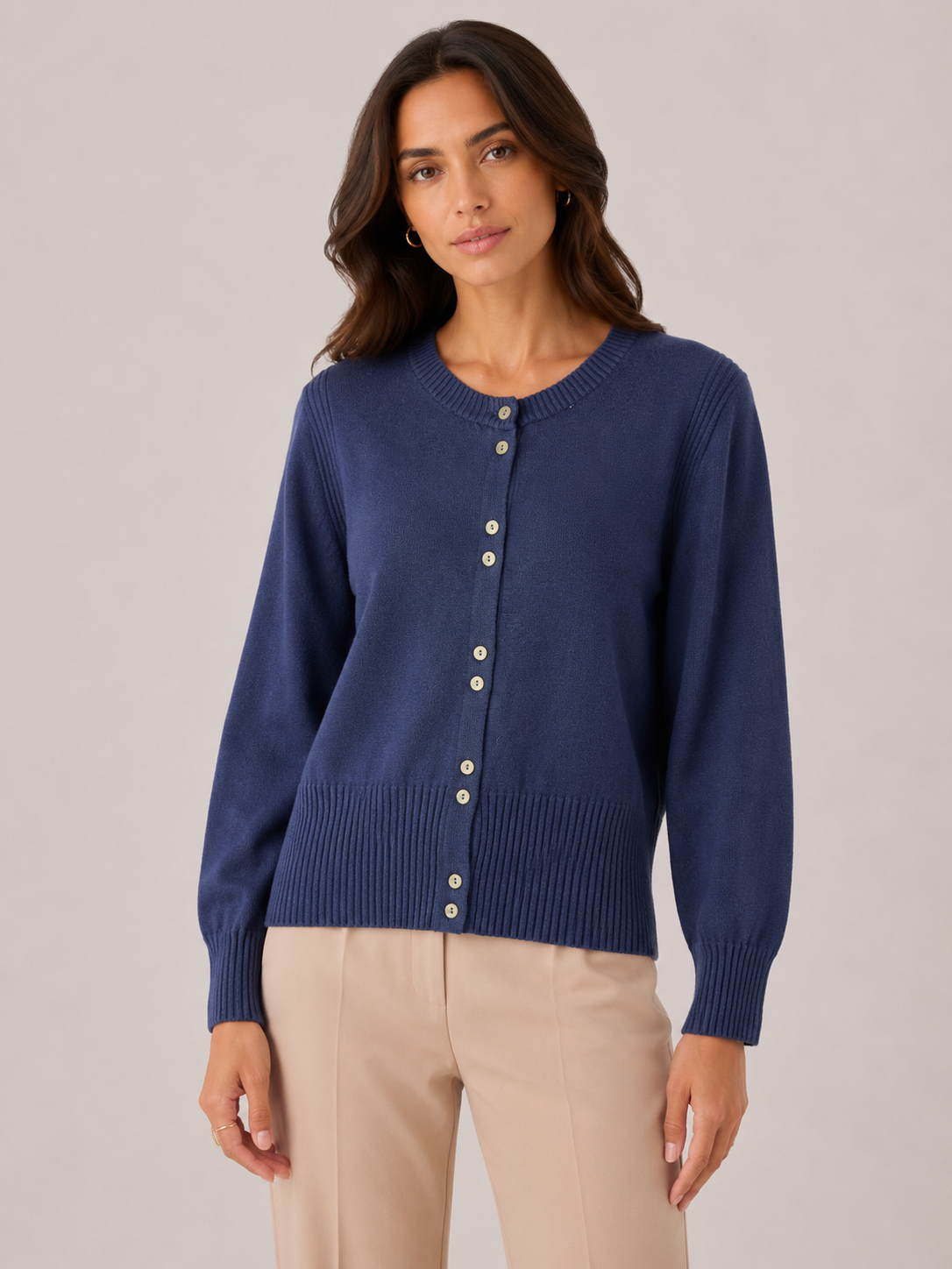 RIBBED BUTTON CARDIGAN
