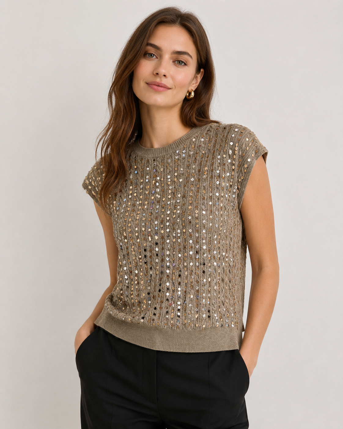 SEQUIN CABLE SLEEVELESS JUMPER
