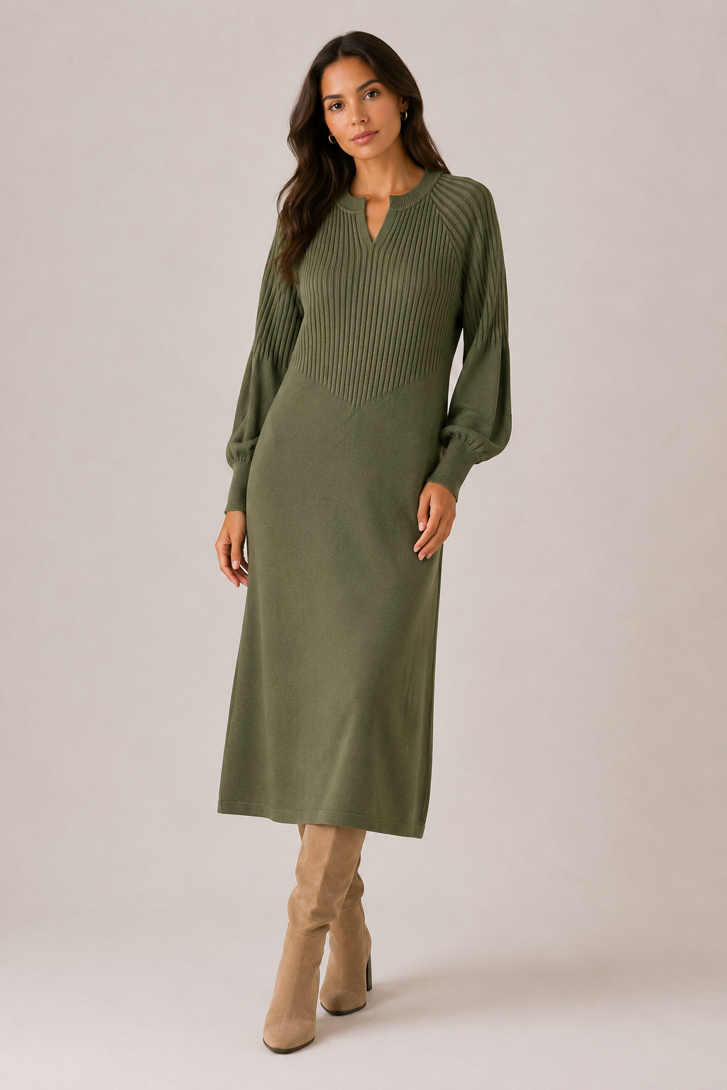 LONG SLEEVE RIBBED DRESS