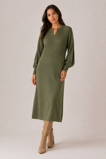 LONG SLEEVE RIBBED DRESS